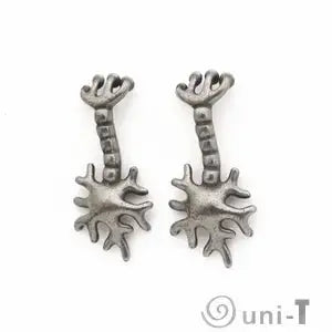 Front-facing Neuron Earrings - Biology Enthusiasts Accessory | Surgical Steel with symmetrical neuron-inspired design for science fans.
