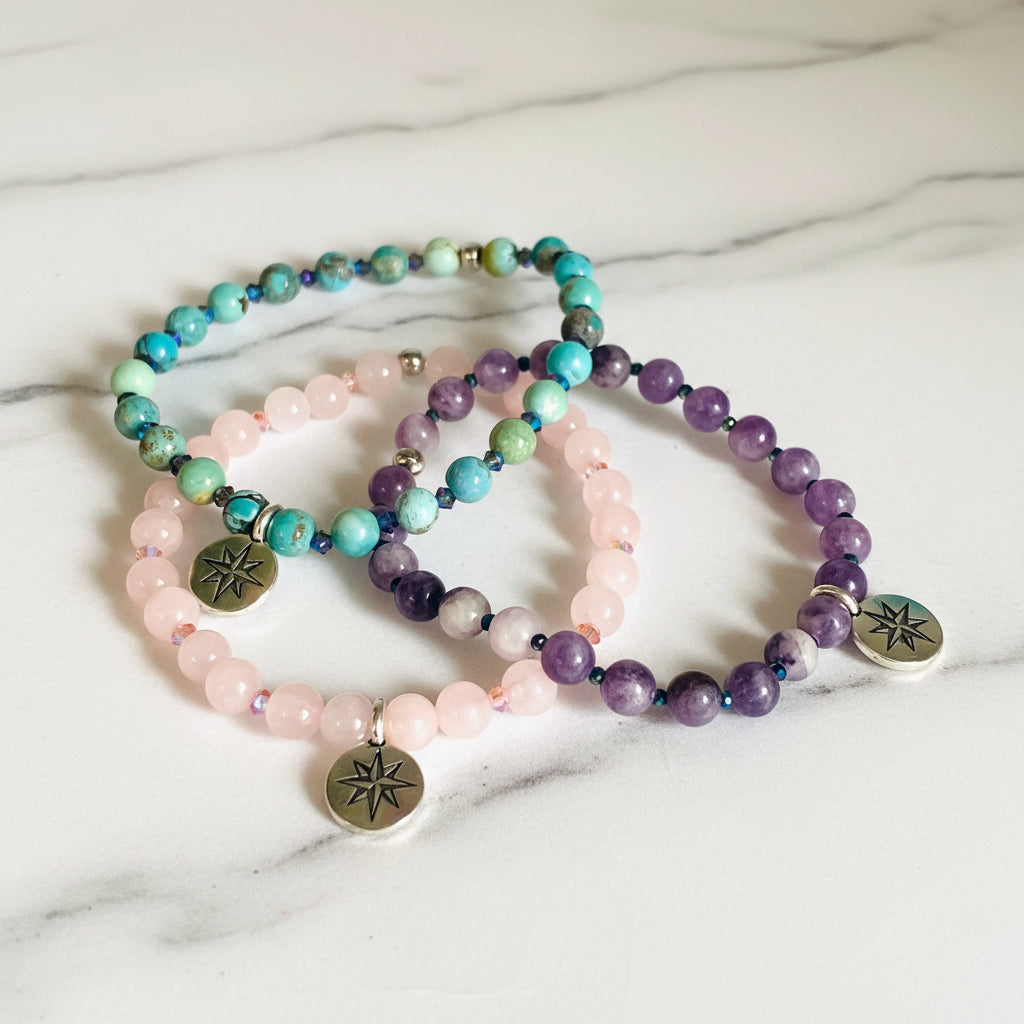 North Star Bracelet, Charm Bracelet, Gemstone Stretch Bracelet, Gemstone Bracelet Janine Gerade