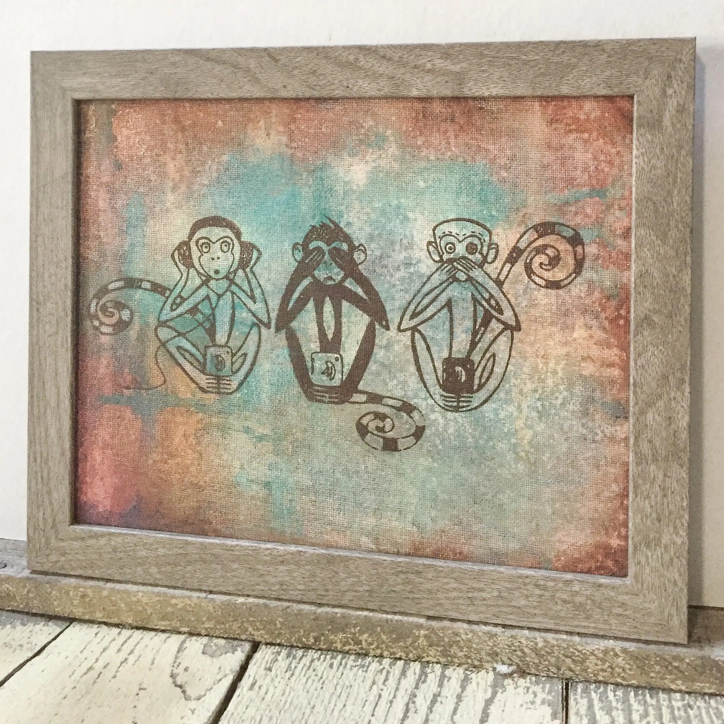 Original Framed Painting 8X10 - See No Evil, Hear No Evil, Speak No Evil Eujin Kim Neilan