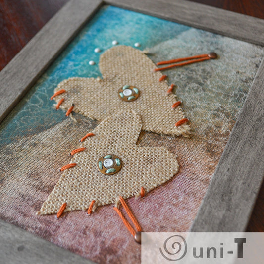 Original Mixed Media Framed Art 5X7 - Two Hearts Eujin Kim Neilan