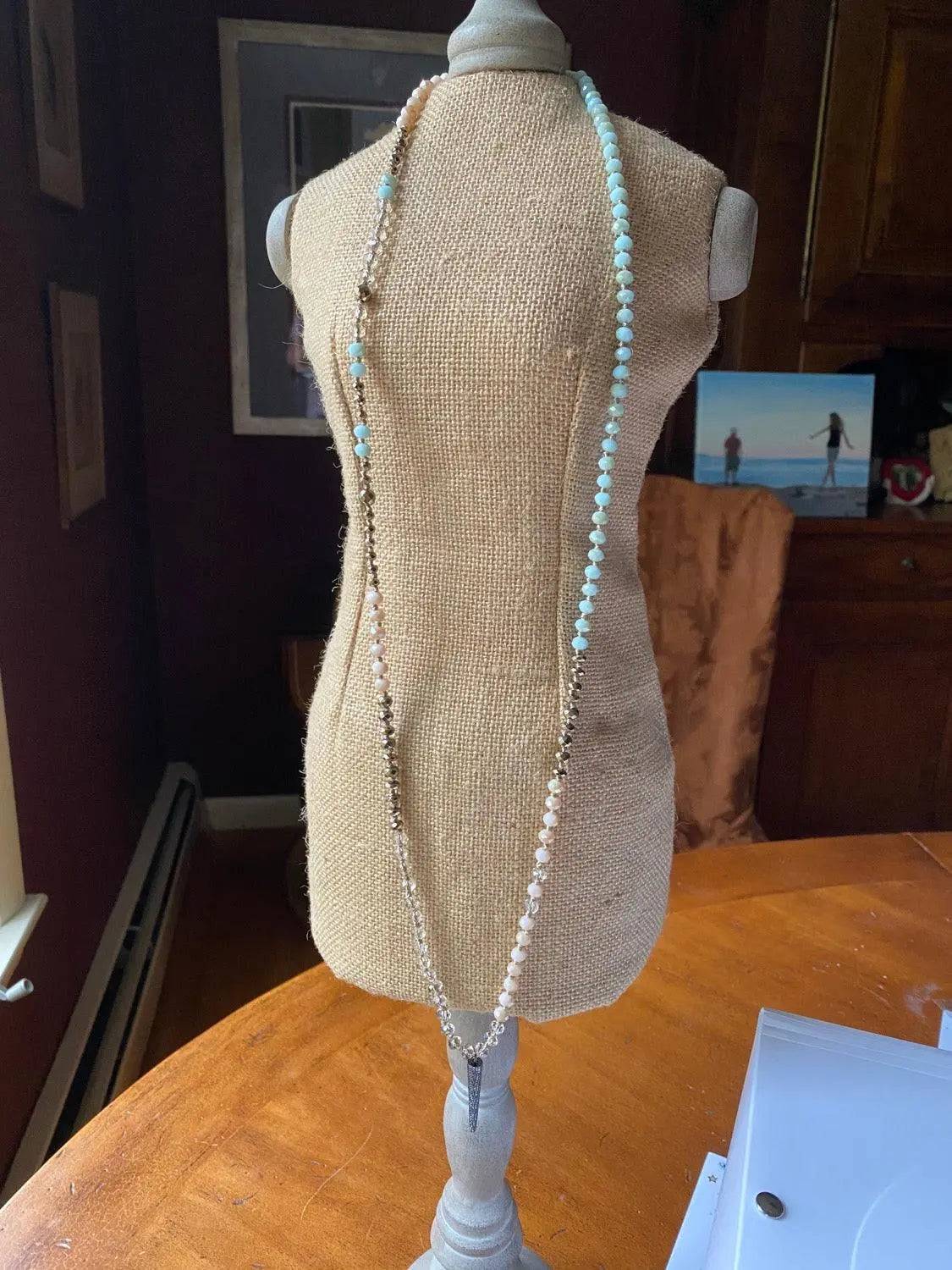 -Pave Spike Layering Necklace , Pave Spike and Crystal Layering Necklace in Gold and light Teal, Modern Necklacee Janine Gerade