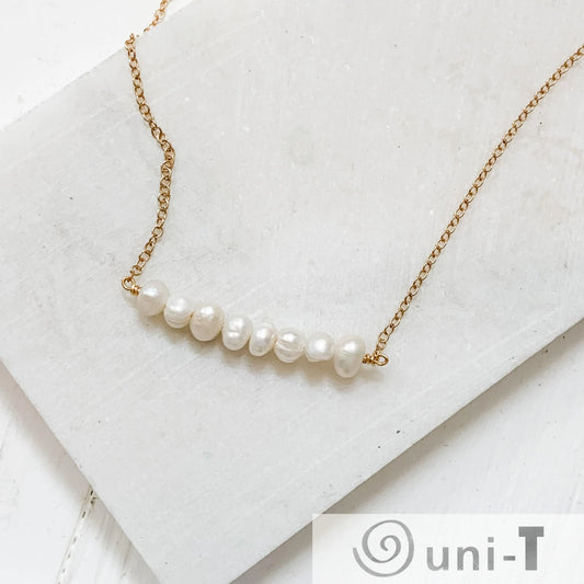 Pearl Bar Necklace with Dainty Gold Filled Chain Nicole Goulet
