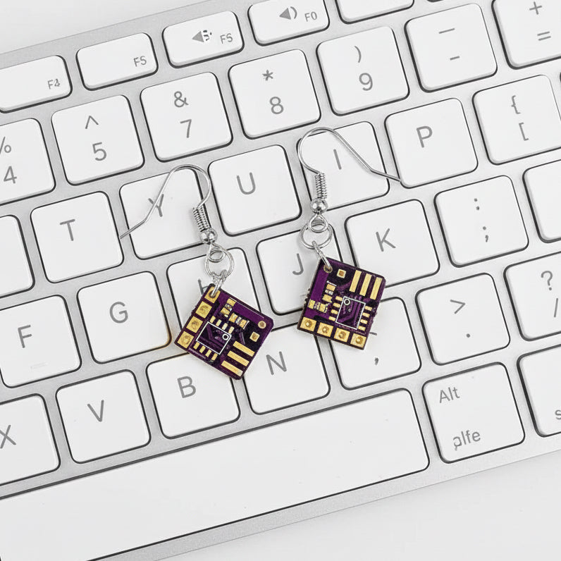 Purple Circuit Board Earrings - Computer Parts Earrings Melissa Glick