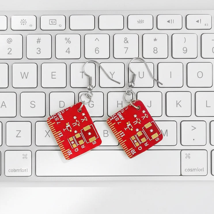 Red Circuit Board Earrings - Computer Parts Earrings Melissa Glick