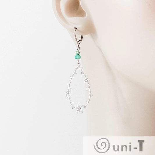 Rhodium Plated Earrings with Surgical Steel Ear Wire - Teardrop with Flowers Kathy James