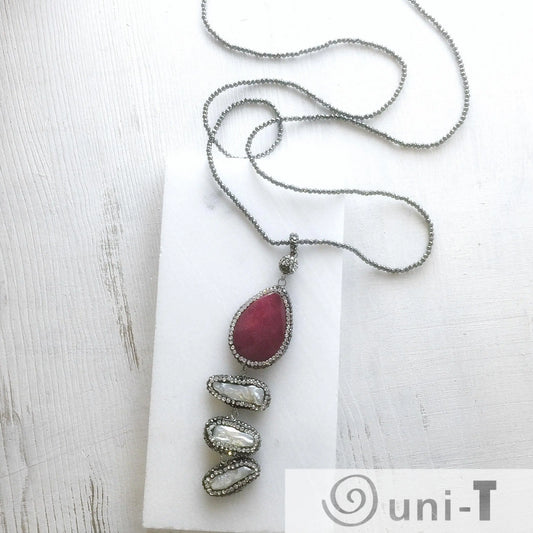 Spinel Necklace with Pearl & Agate Pave Crystals Lisa Trachtman