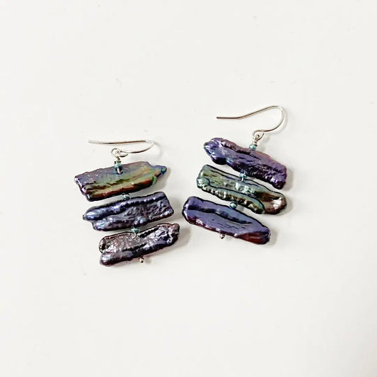 Stick Peacock Pearl & Sterling Silver Earrings Regina McGearty