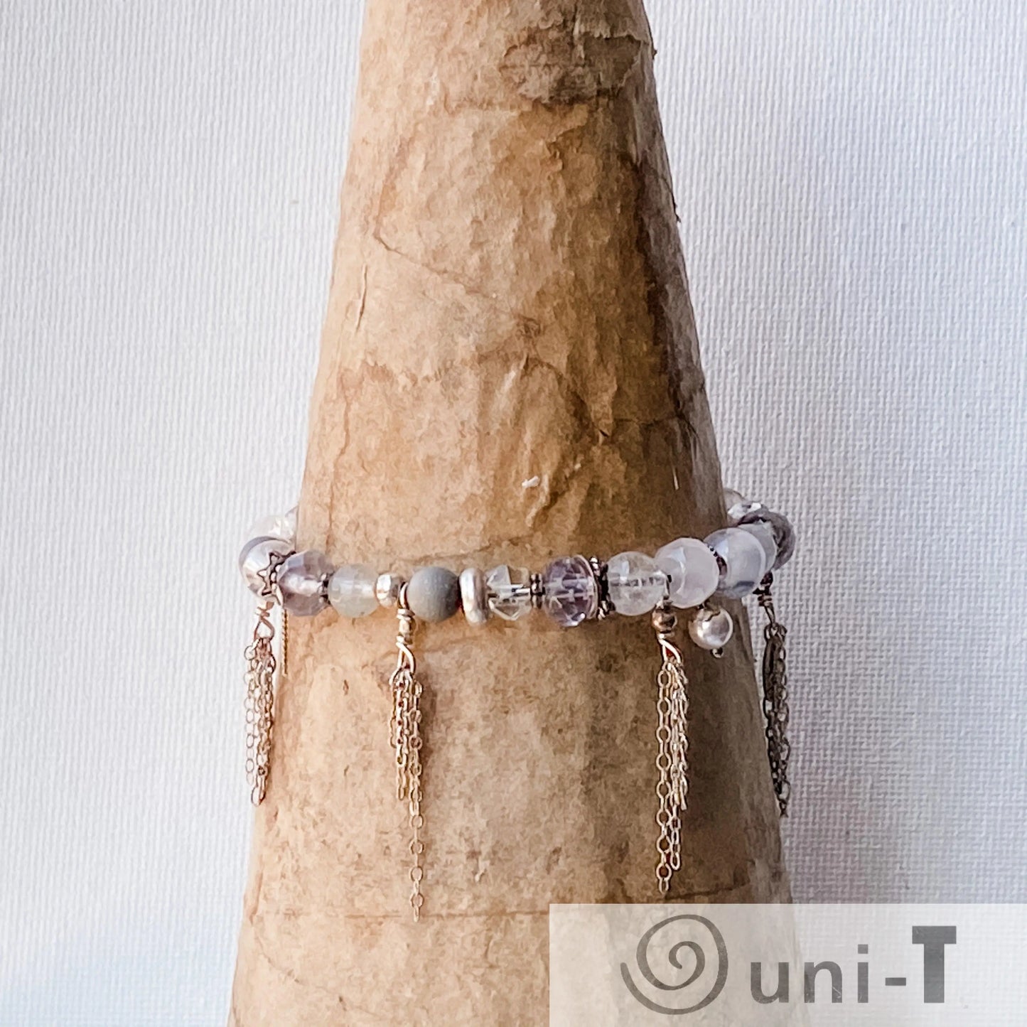 Stretchy Semi-Precious Stones Bracelet - Gray Tone Janine Gerade