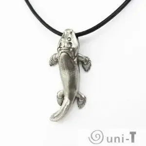 Tiktaalik Necklace - Celebrate Evolution | Unique Design featuring a centered silver Tiktaalik pendant on black cord, evolutionary jewelry piece.