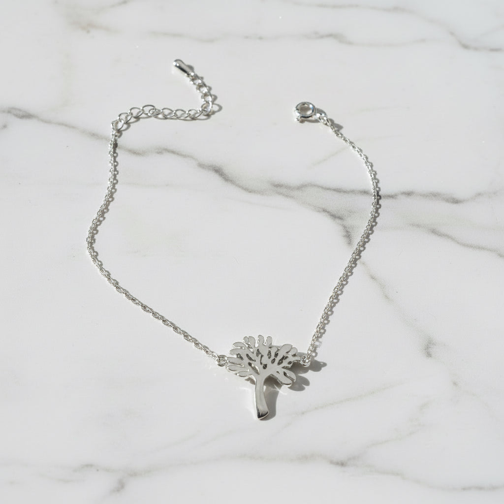 Tree of Life Bracelet - Sterling Silver Charm featuring a delicate tree design on an adjustable chain with spring ring clasp, 7-8 inches long.