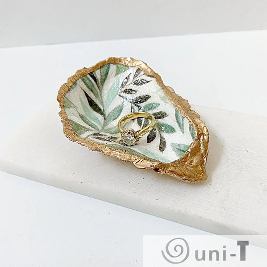 Tropical Leaf Decoupage Oyster Shell Jewelry Dish Ana Razavi