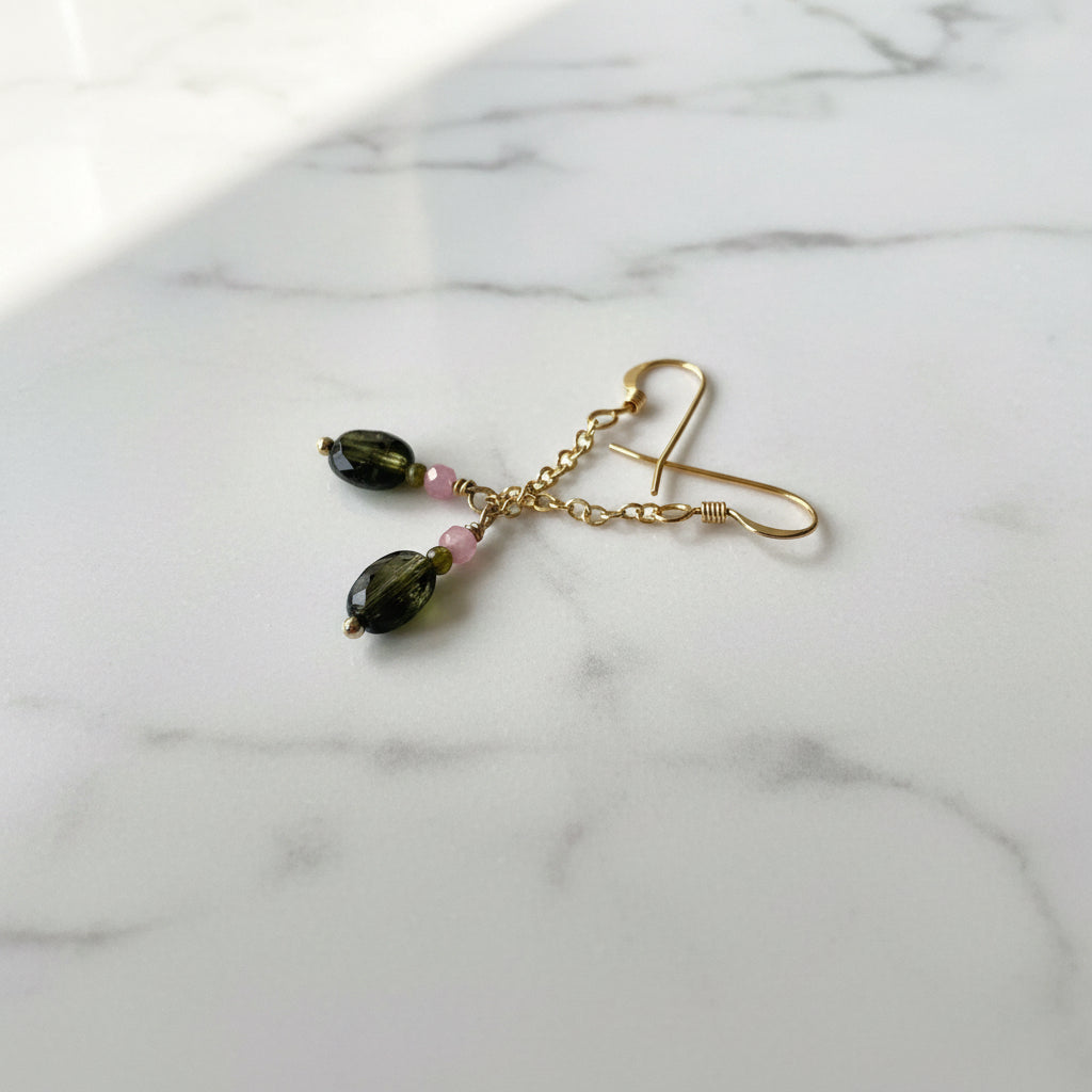 Uni- T- Tourmaline Drop Earrings, Tourmaline Chain, Gemstone Drops Janine Gerade