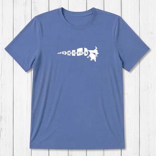 Blue bamboo and organic cotton men's vegetarian T-shirt with white 'Plant Power' carrot graphic, breathable classic fit for plant-based lifestyle.