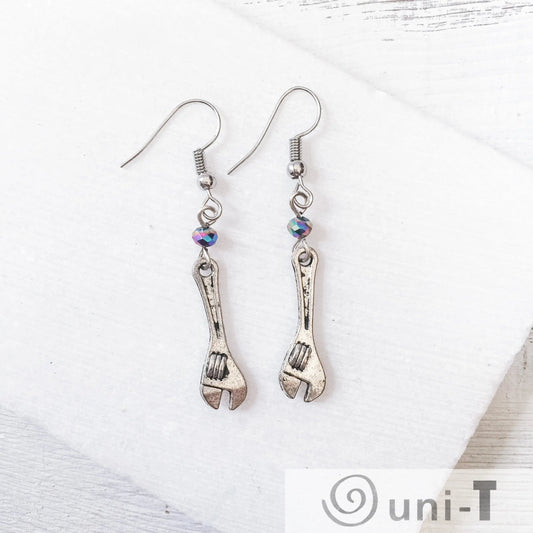Wrench Charm Earrings with Rainbow Beads Shana Cohen