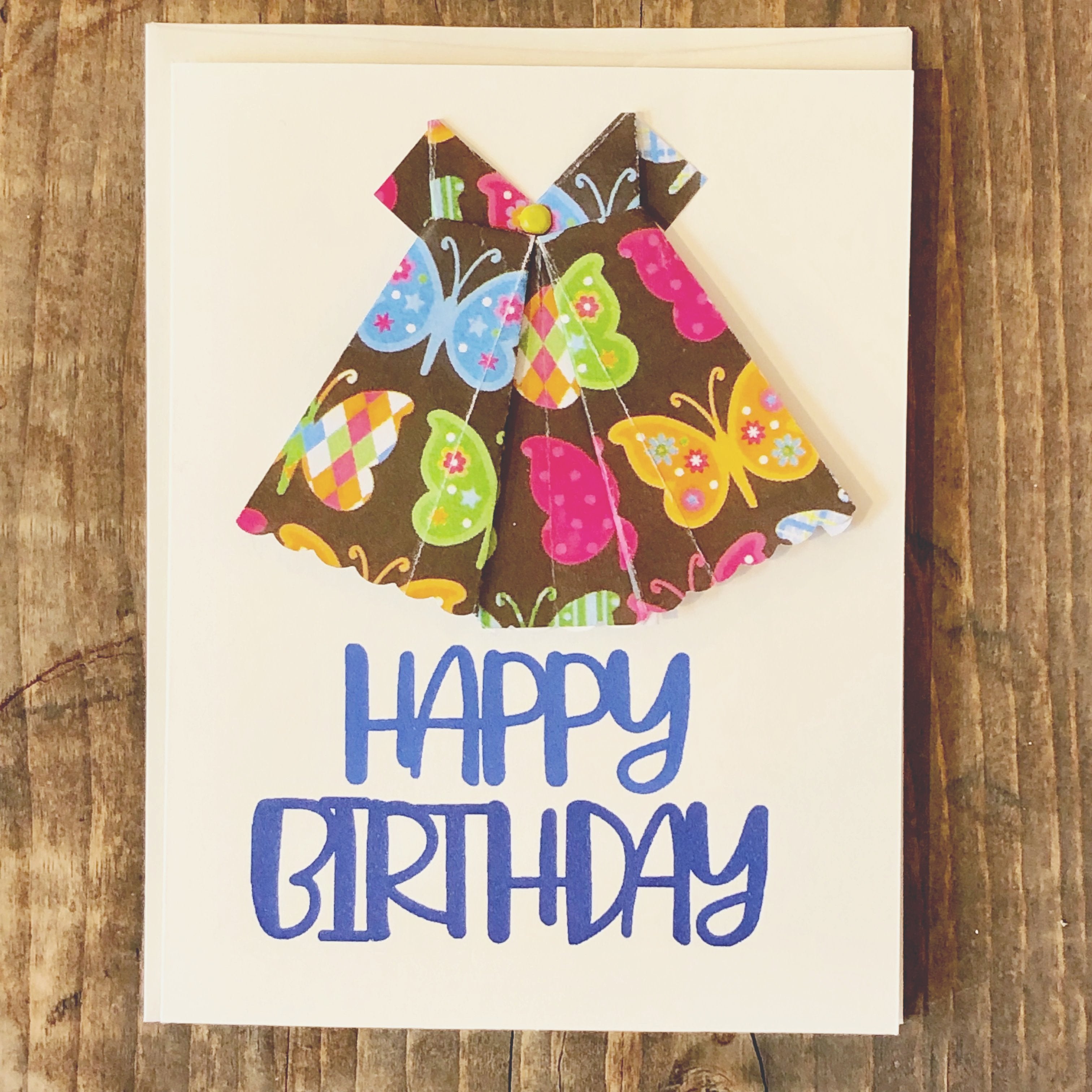 Happy Birthday Origami Dress card, Handmade Card Virginia Fitzgerald