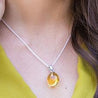 Amber Sterling Silver Pendant Necklace Drop Large Uni-T