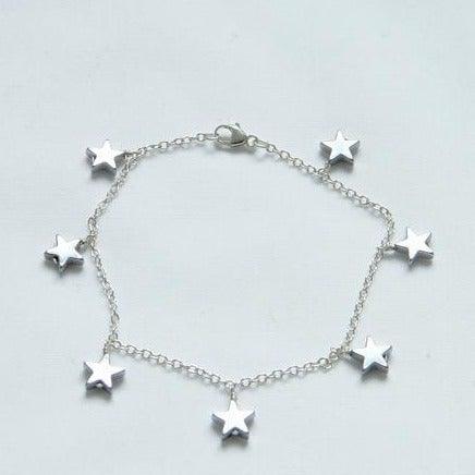 Star Bracelet - Silver Plated on Hematite Stars with Sterling Silver Chain - Uni-T