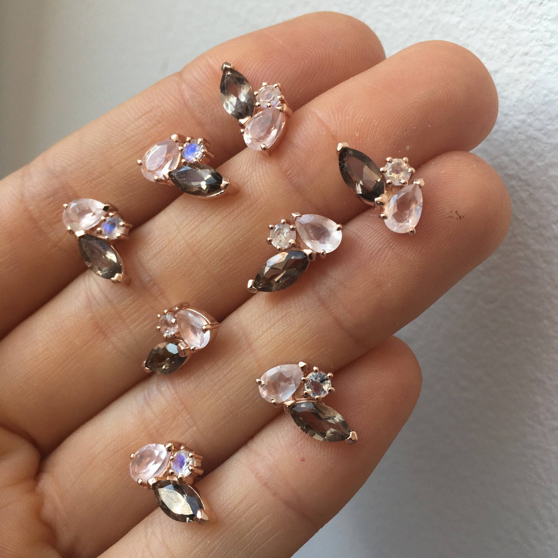 Rose Gold Smoky Quartz & Moonstone Sweet Pea Studs La Kaiser