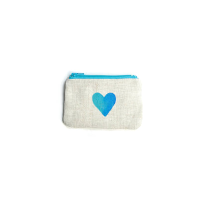 Two-tone Heart Blockprint Linen Coin Purse Gray Green Goods