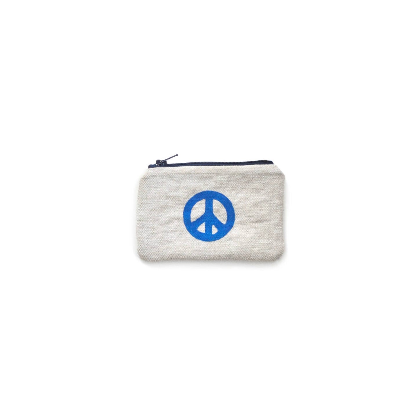 Peace Sign Blockprint Linen Coin Purse Gray Green Goods