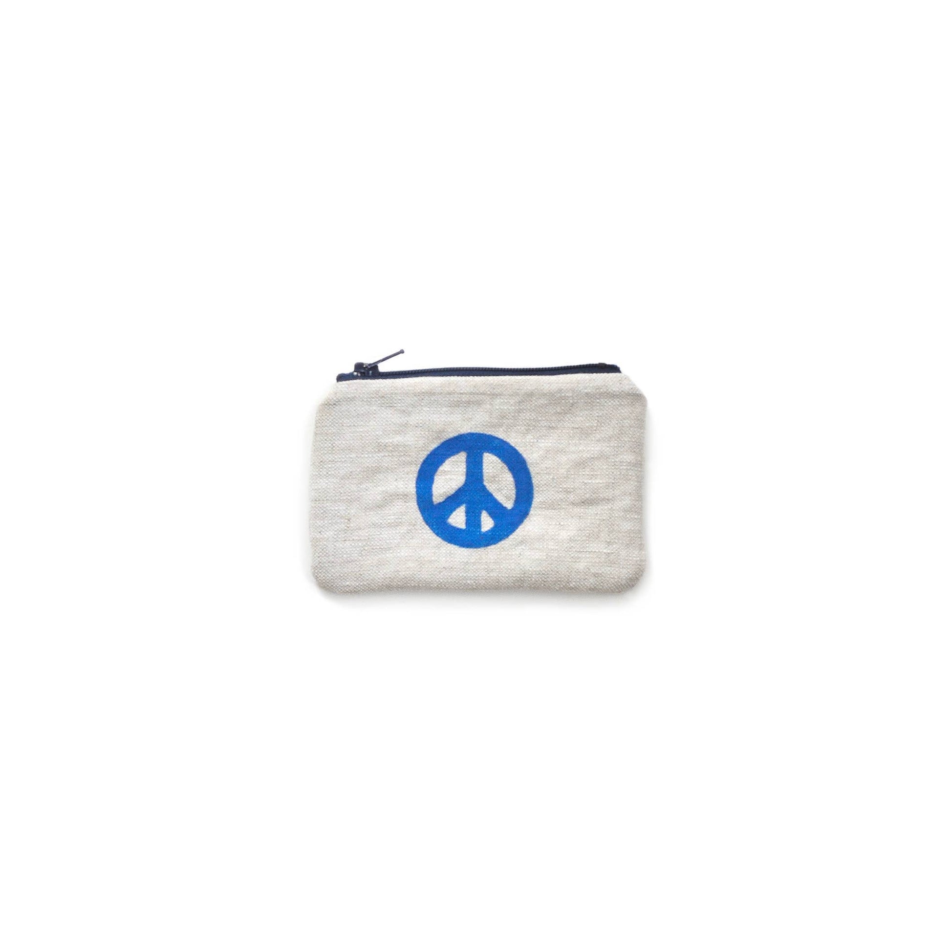 Peace Sign Blockprint Linen Coin Purse Gray Green Goods