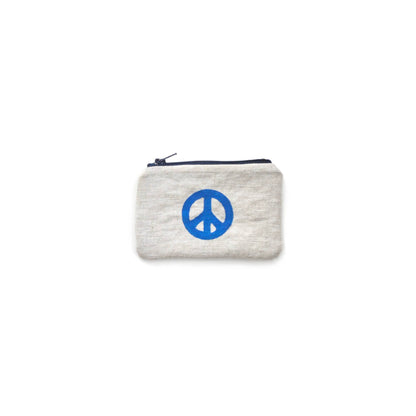 Peace Sign Blockprint Linen Coin Purse Gray Green Goods