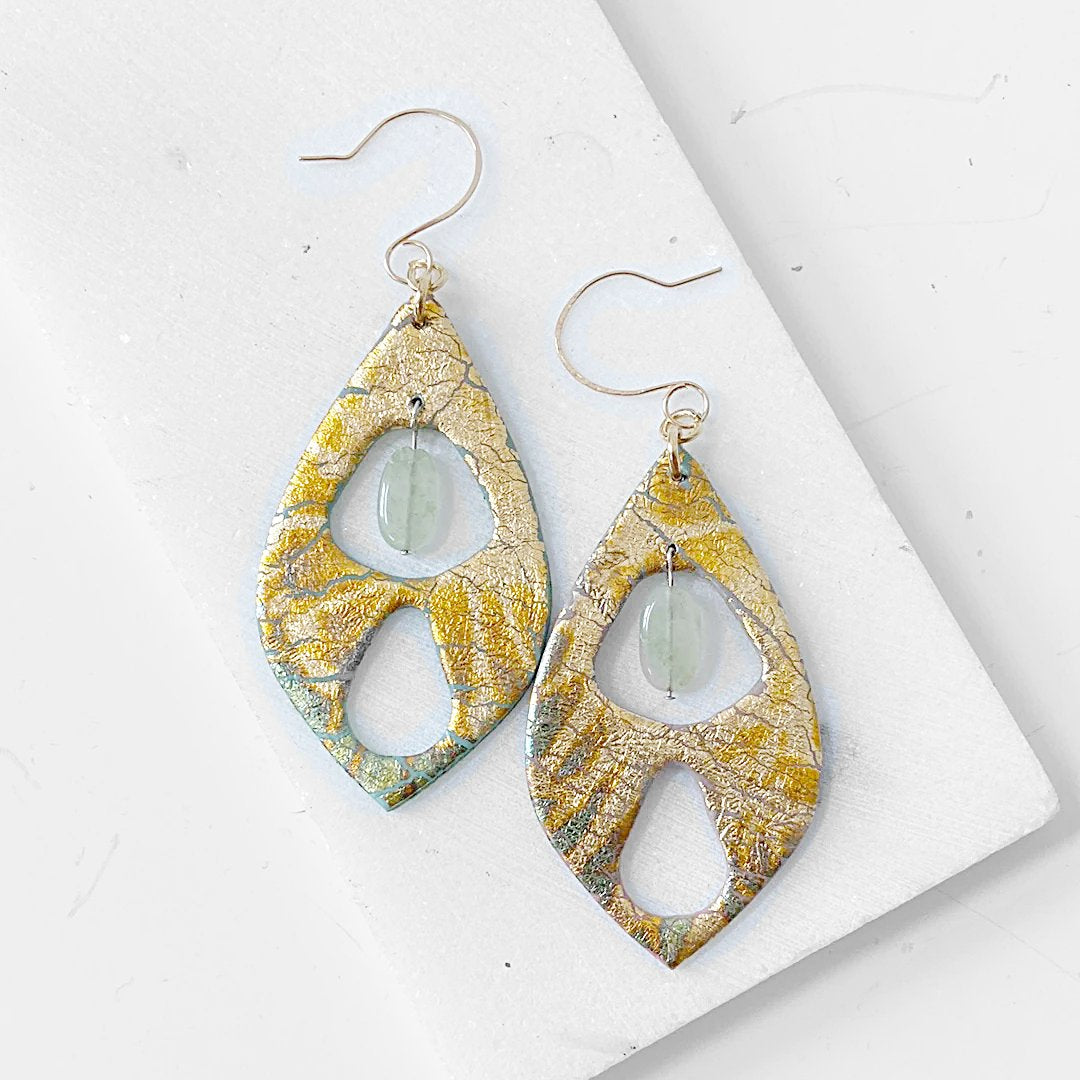 Polymer Clay Earrings , Gold Foil Earrings, statement Earrings, Green Earrings-Uni-T Janine Gerade