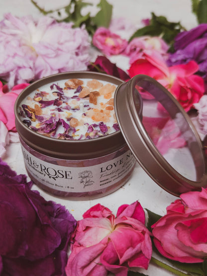 Love Notes Soy Candle Rose Petals Pink Himalayan Salt Flower