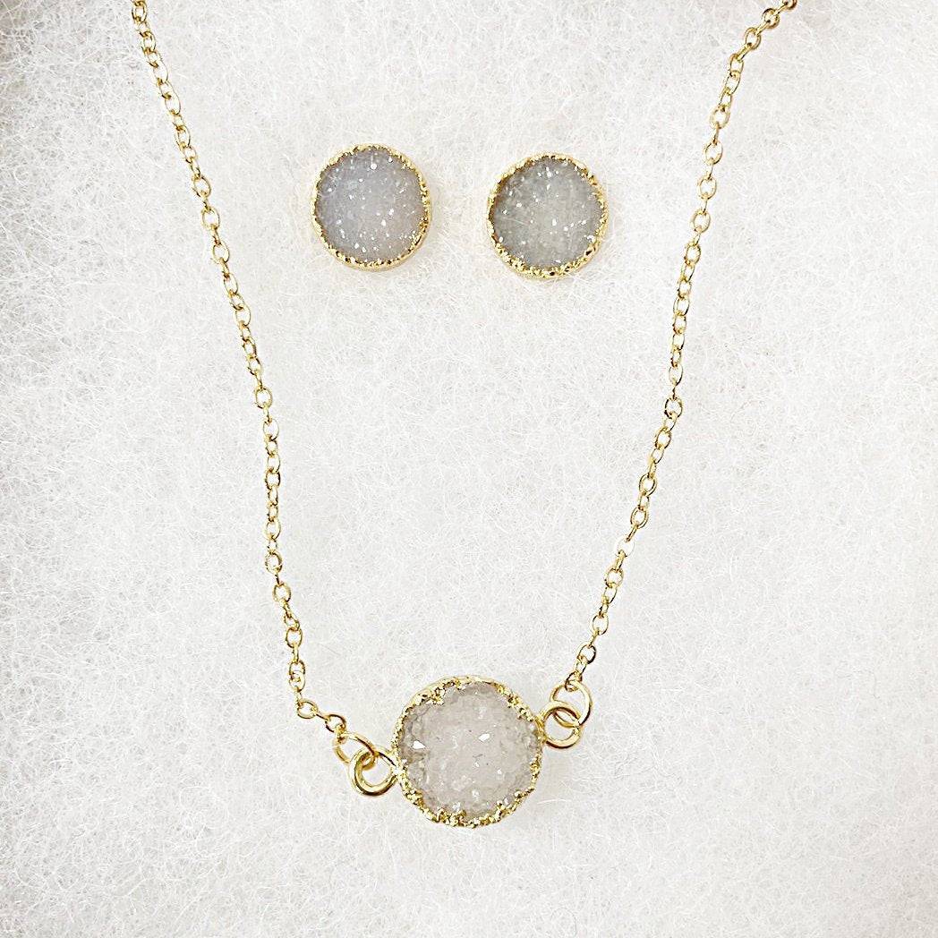 Agate Druzy Studs Earrings & Necklace Set Lisa Trachtman