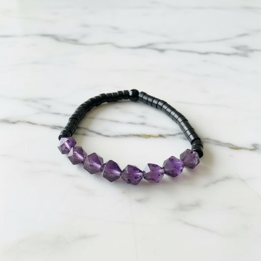 Geometric Amethyst Stretch Bracelet