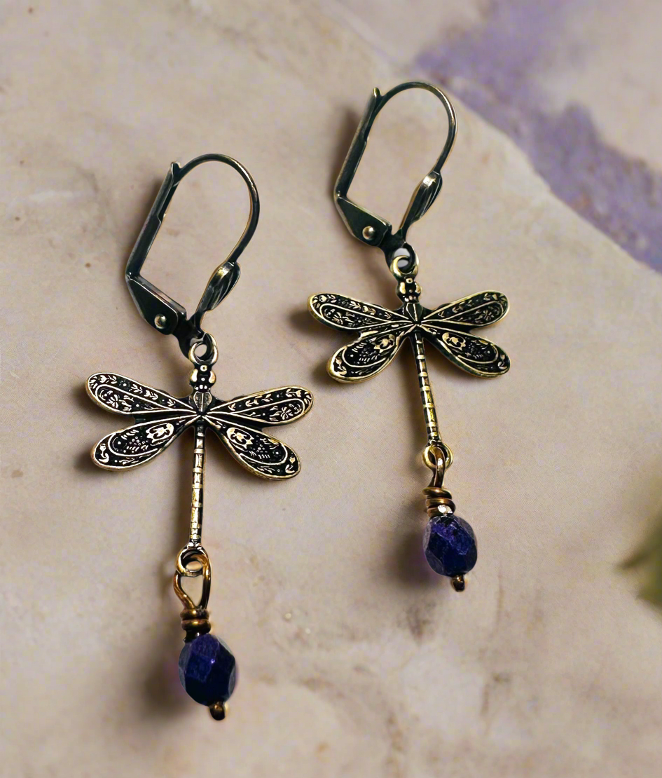 Brass Dragonfly Earrings/Bug Earrings/Nature Earrings*