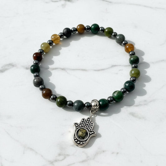 Hamsa Stretch Bracelet with Protective Beads