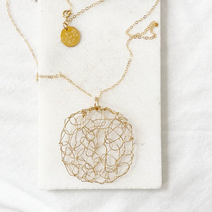 Gold filled Round Wire Crochet Pendant Necklace & Bracelet Set Sandrine Colson