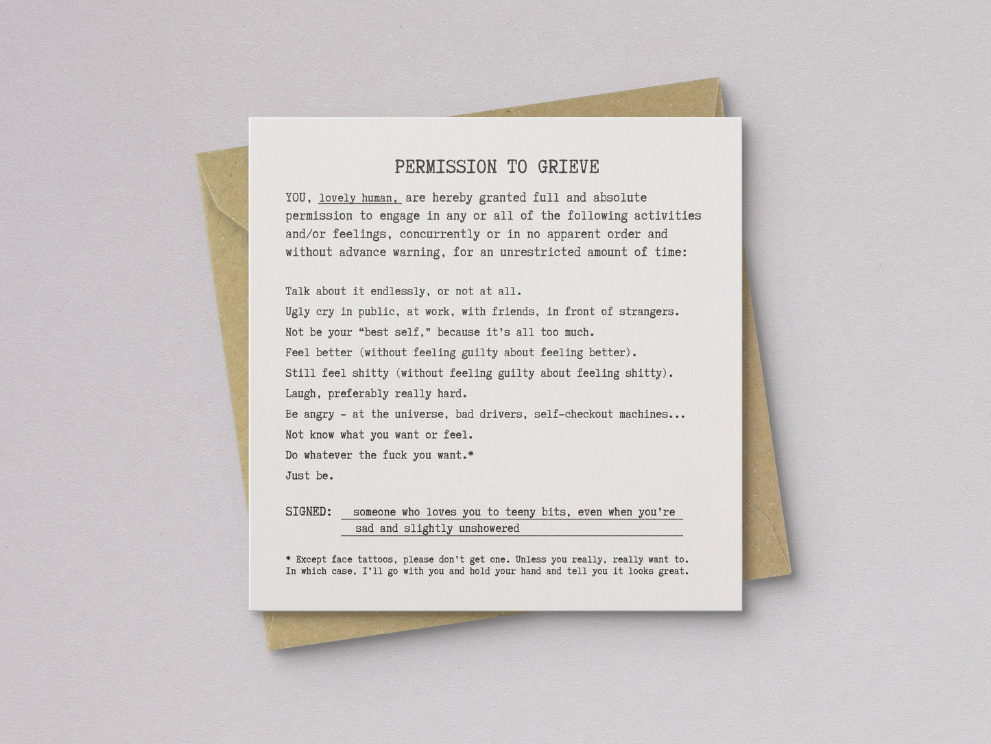 Permission to Grieve Letterpress Sympathy Card