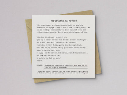 Permission to Grieve Letterpress Sympathy Card