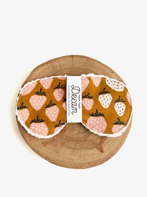 Vintage strawberry sleep mask with fabric exterior