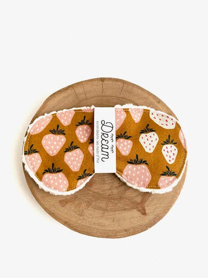 Vintage strawberry sleep mask with fabric exterior