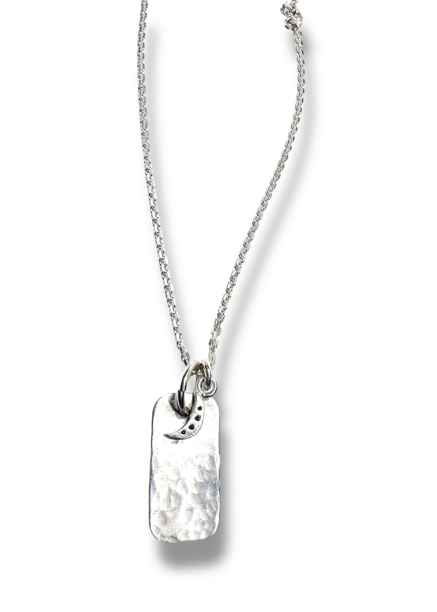 Sterling silver necklace with engraved pendant and moon detail