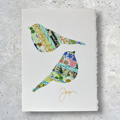 Pair of Chickadees Handmade Collage Greeting Card