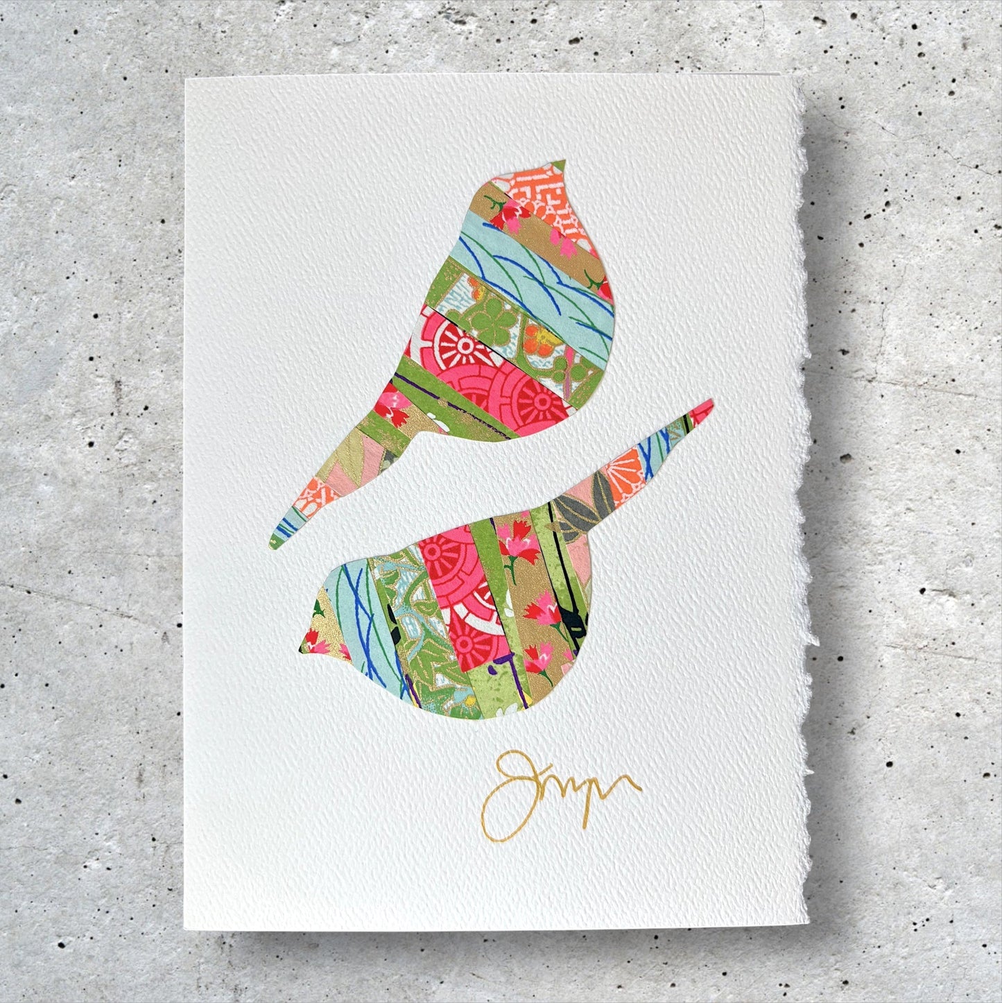 Pair of Chickadees Handmade Collage Greeting Card