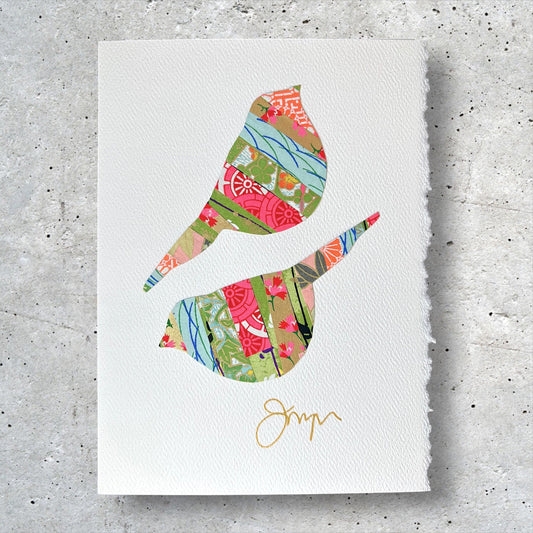 Pair of Chickadees Handmade Collage Greeting Card