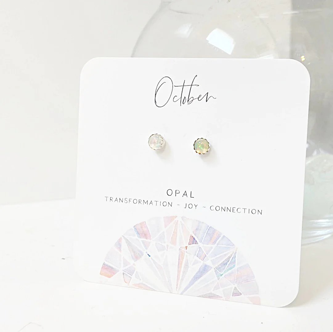 Opal Stud Earrings, Birthday Gemstone - October Janine Gerade