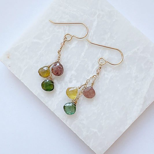 Gold Chain Drop Earrings-Watermelon Tourmaline***