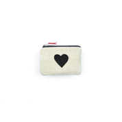 Heart Blockprint Linen Coin Purse Gray Green Goods