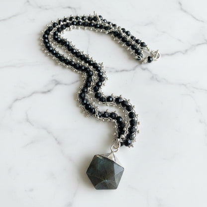 Labradorite, Glass Steel, Sterling Silver Chain Necklace