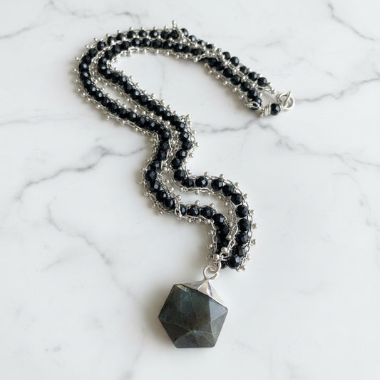 Labradorite, Glass Steel, Sterling Silver Chain Necklace
