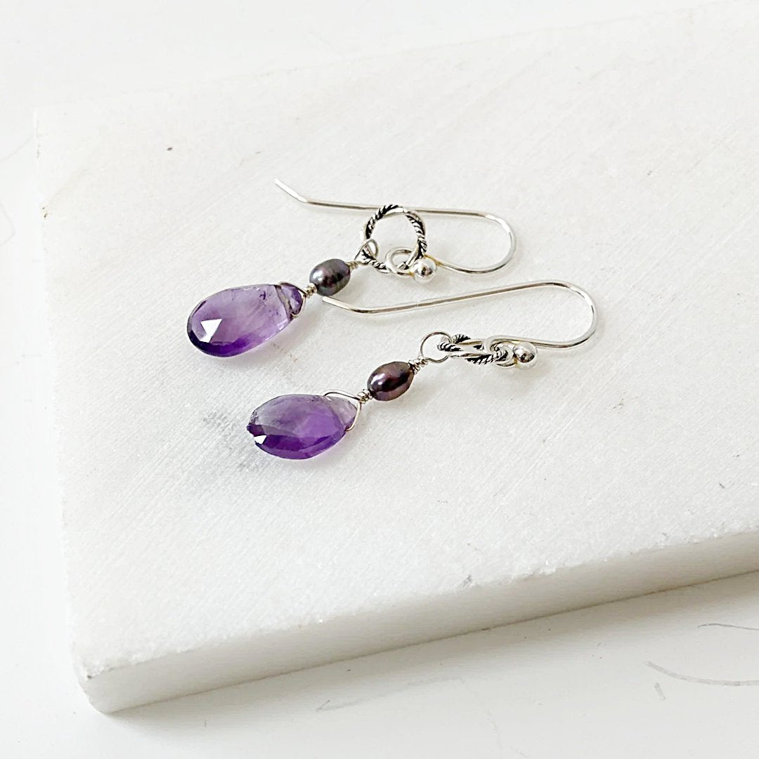 Amethyst and Pearl Earrings-Uni-T Janine Gerade