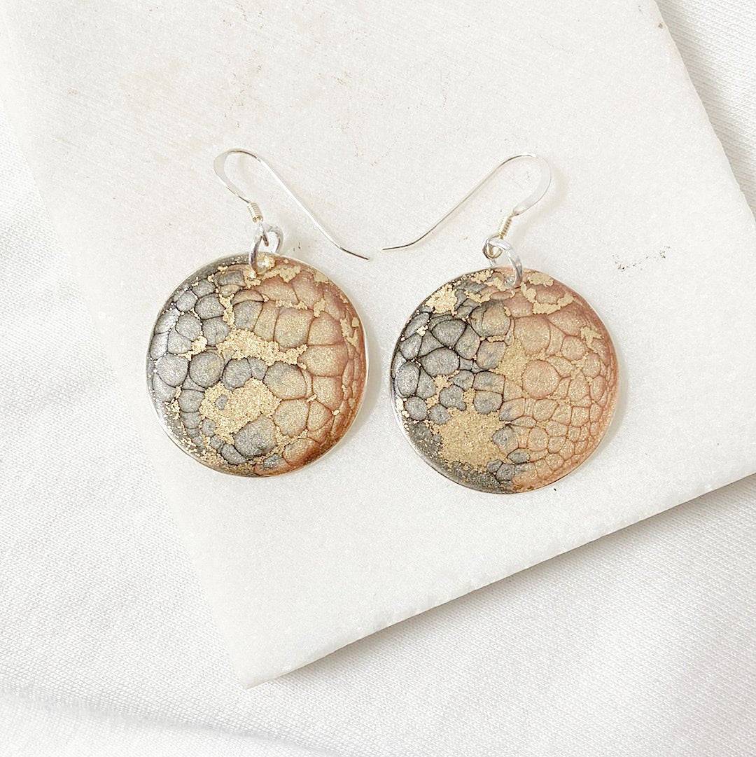 Gold and Silver Enamel Pendant Necklace & Earrings Set Sandrine Colson