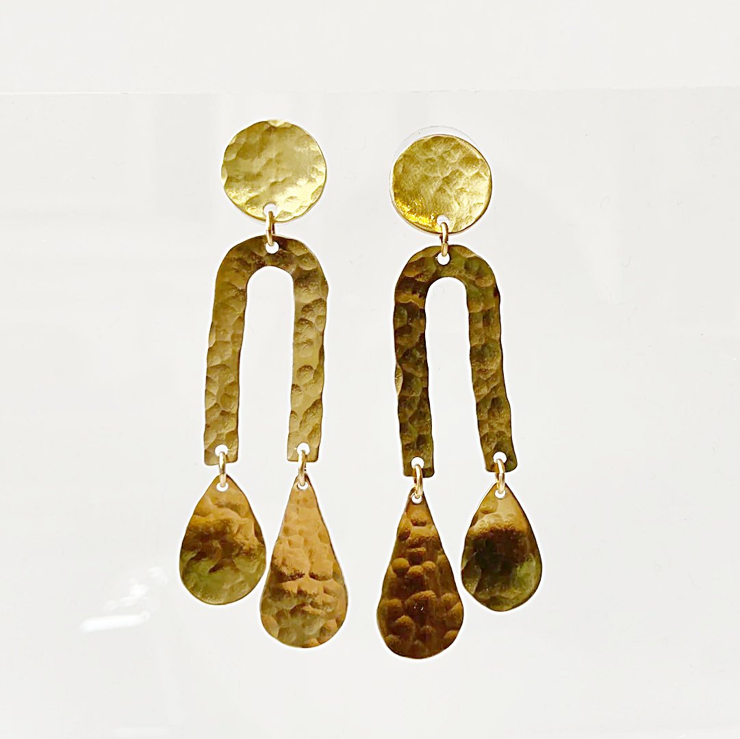 Rain Drops &amp; Moon Earrings // Brass Geometric Earrings Uni-T 