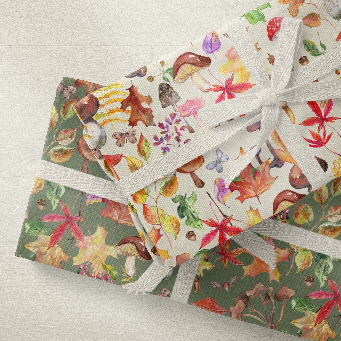 Watercolor Mushrooms Tea Towel - cream - cotton-linen kitchen towel